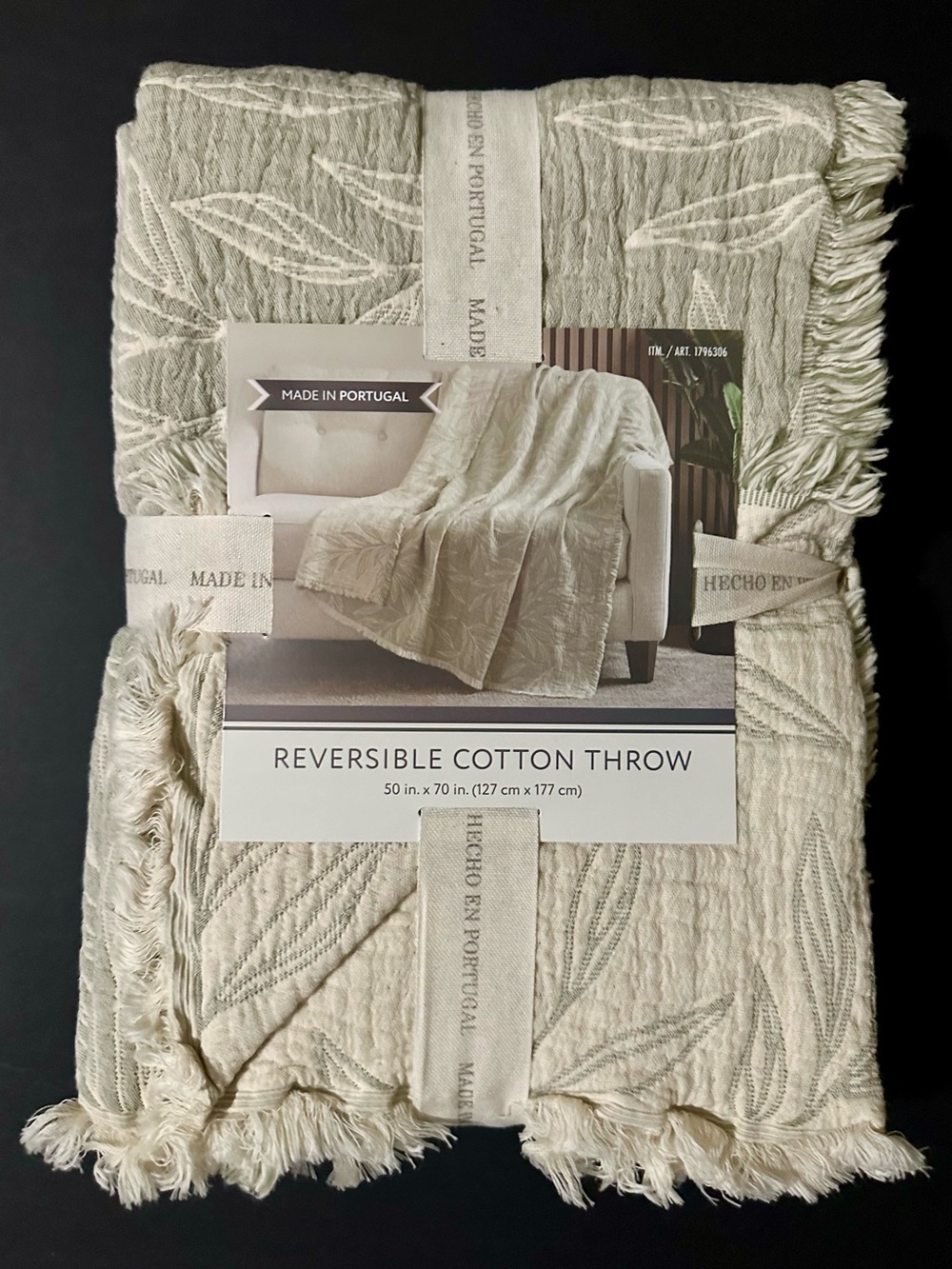 🎁Nemcor Made in Portugal Reversible Cotton Throw Blanket in Light Green 50”x70”